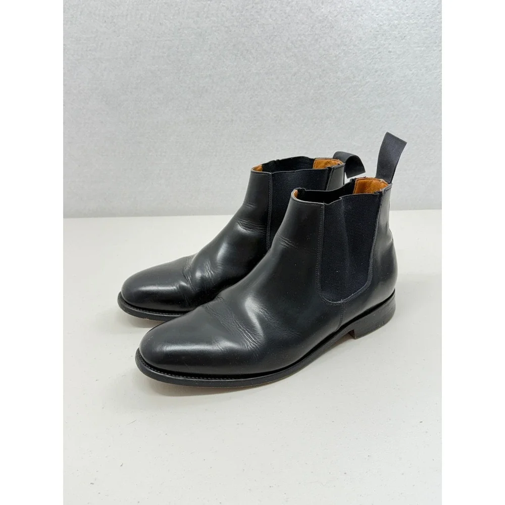 Church's Royal Tweed Amberley Black Leather Chelsea Boots 9.5 UK 10.5